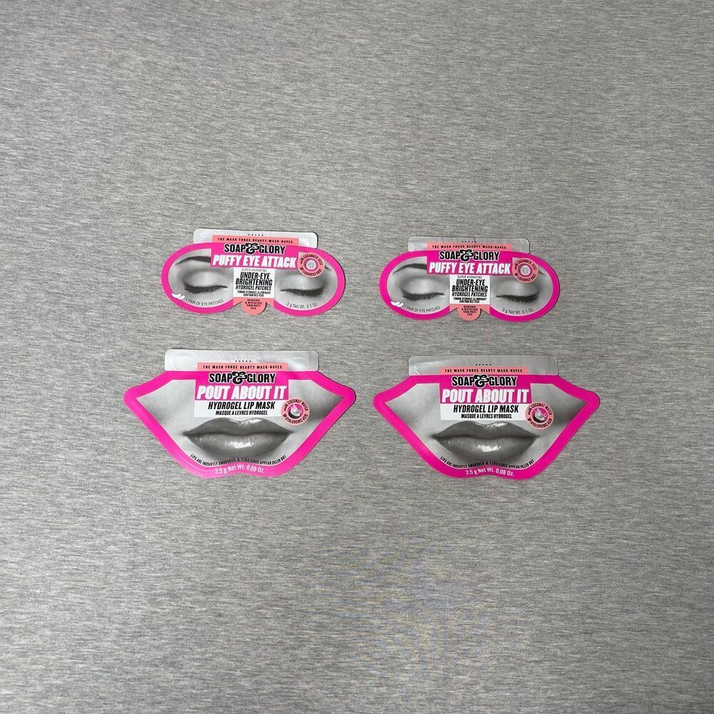 Soap & Glory Puffy Eye Attack & Pout About It Hydrogel Lip Masks 4 PCS. Set